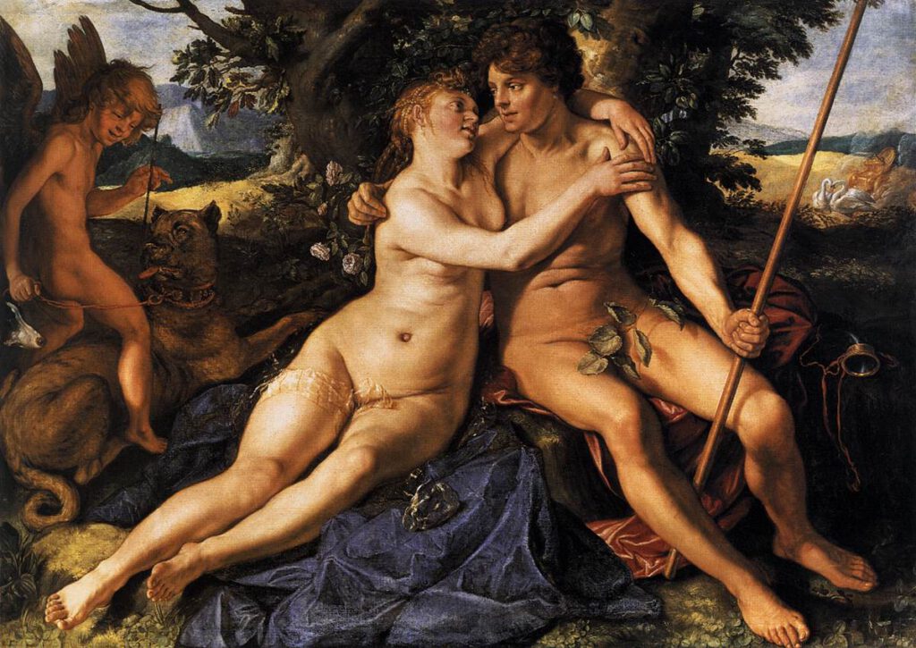 Venus und Adonis bei einer Pause von der Jagd.